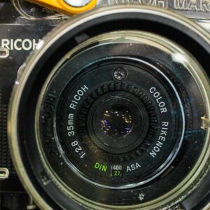 a close up of a camera on a table
