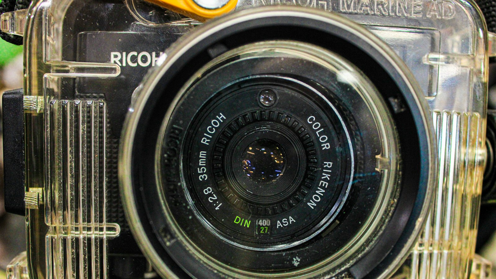 a close up of a camera on a table