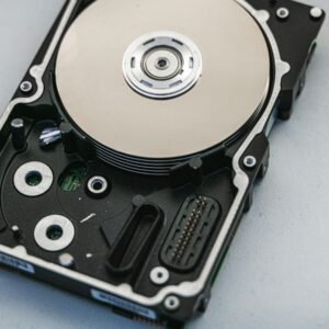 silver and black hard disk drive