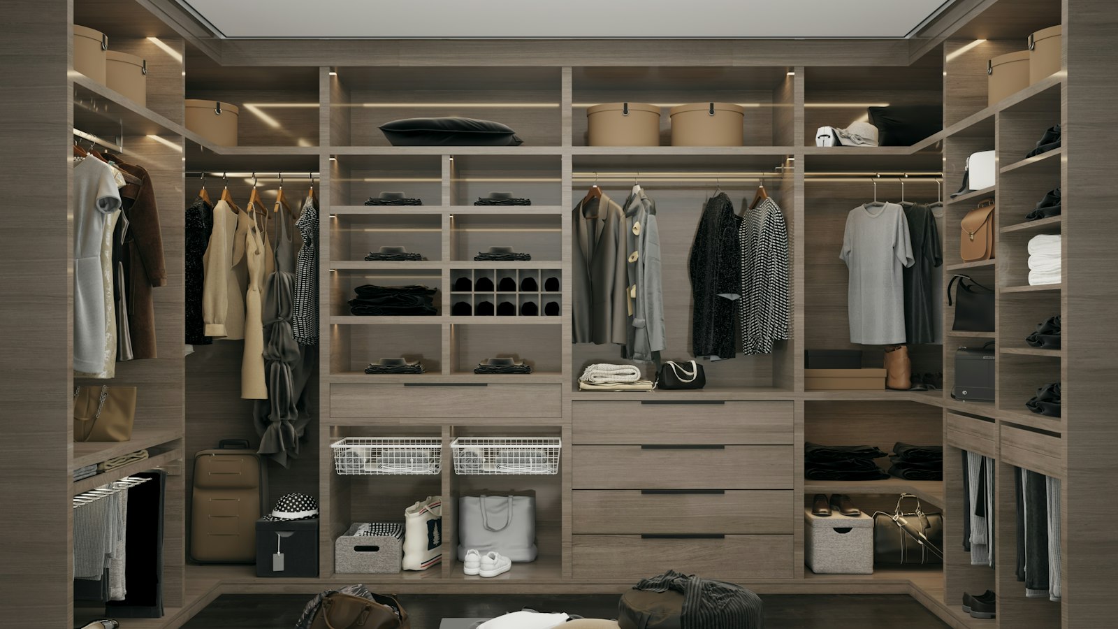 a walk in closet filled with lots of clothes