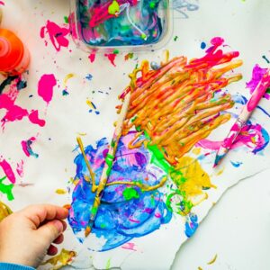 flat lay photography of paintings